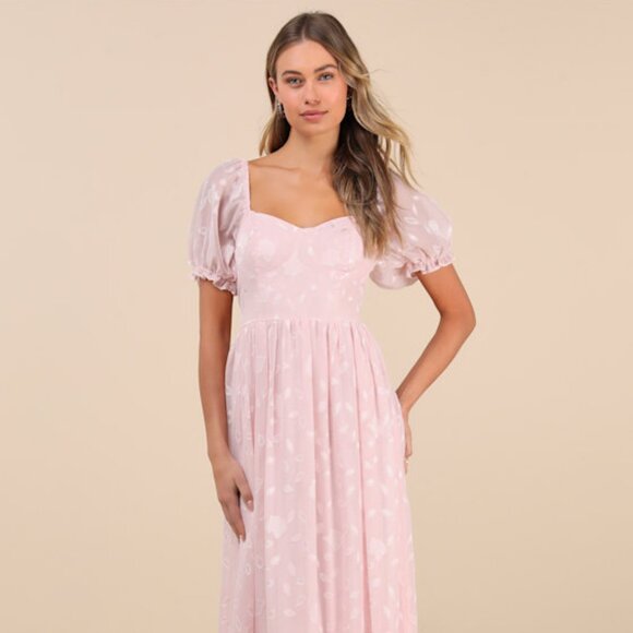 Lulus Phenomenal Sweetness Pink Floral Burnout Bustier Maxi Dress - Size XL - Picture 1 of 1